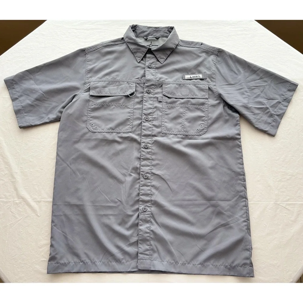 Habit Fishing Shirt Mens Medium Sharkskin UPF‎ 40+ Vented Pockets Performance